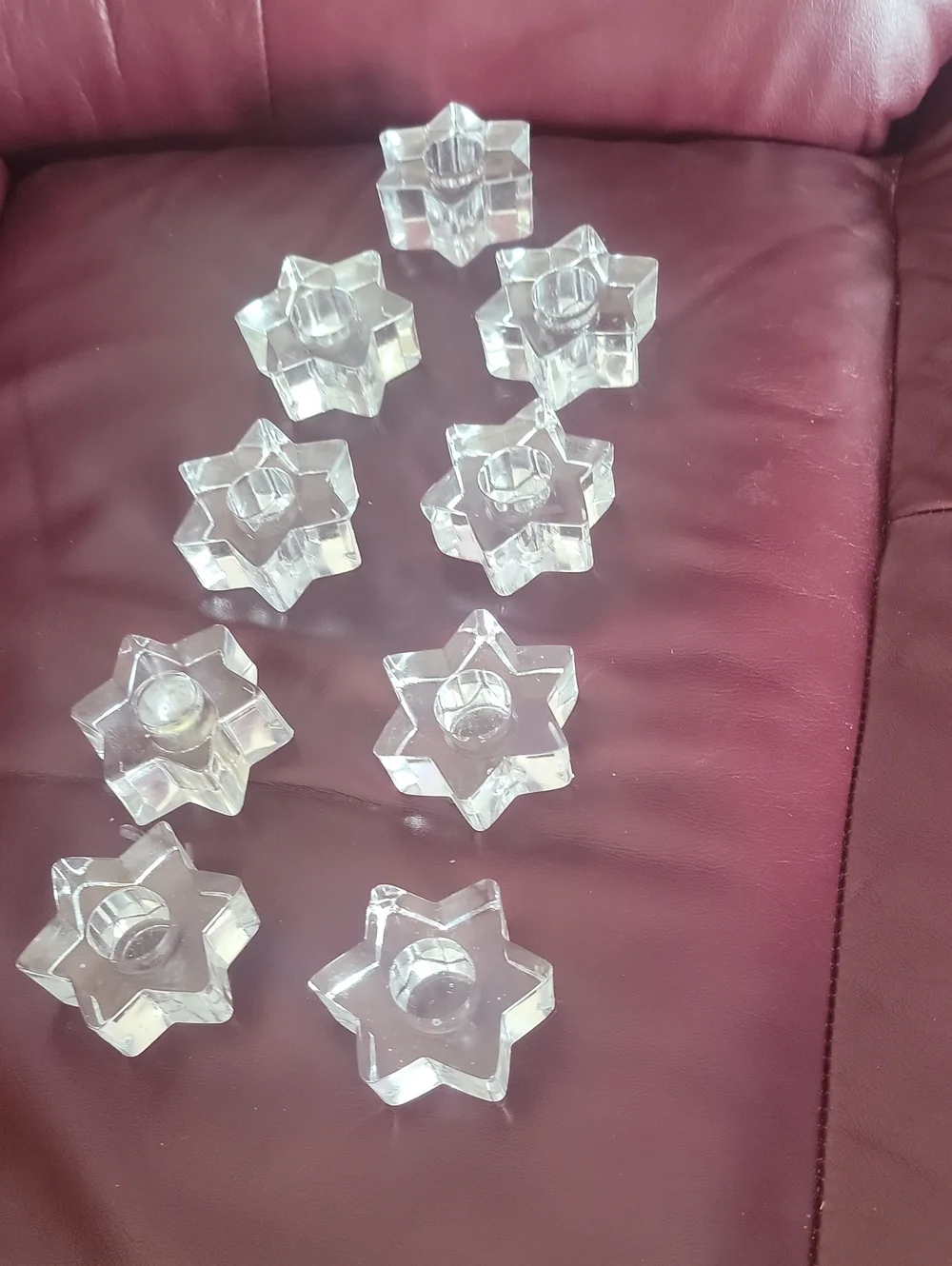 Clear Star-Shaped Glass Taper Candle Light Holders - Set of 9